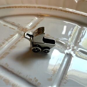 Sterling Silver Baby Carriage Stroller Charm Pendant .925 Vintage